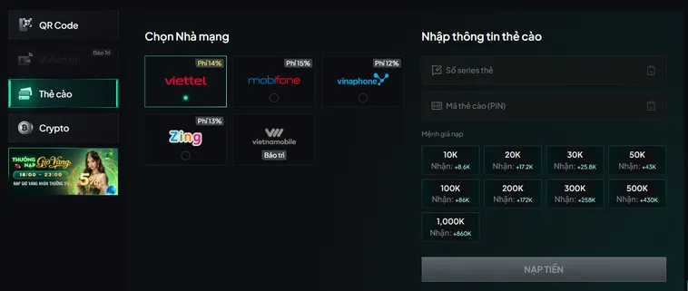 Nạp Tiền Gem88 Nhanh Chóng an toàn tiện lợi qua thẻ cào .